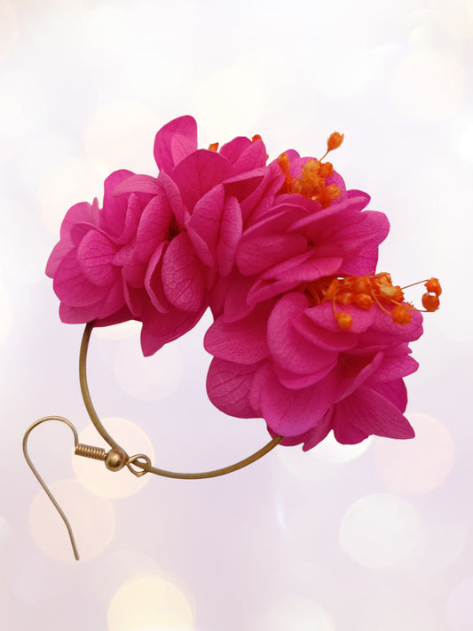 Créoles composition florale fuchia et orange