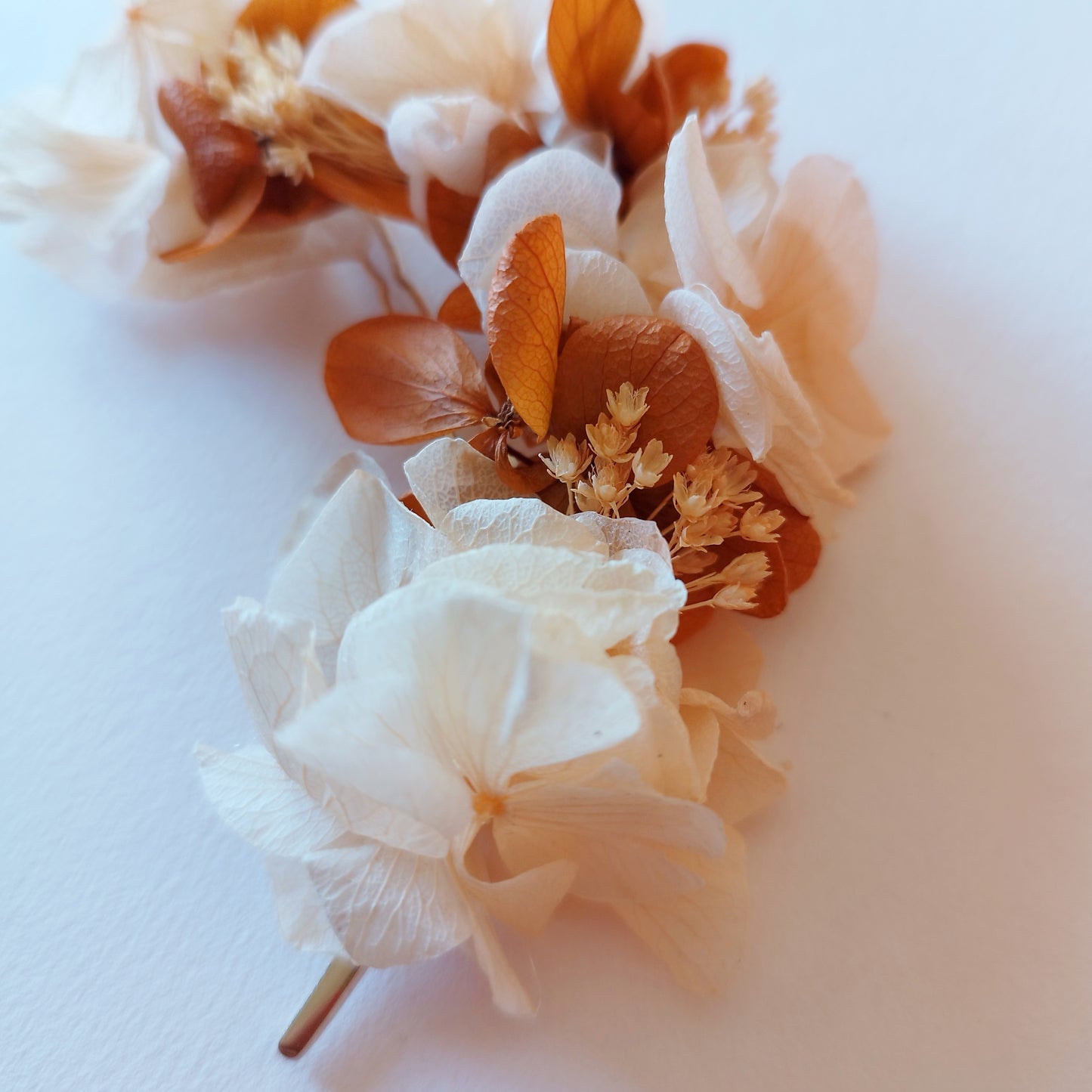 "Terre d'Amour"Grande Barrette fleurs séchées mariage – Élégance Terracotta & Nature 🌿