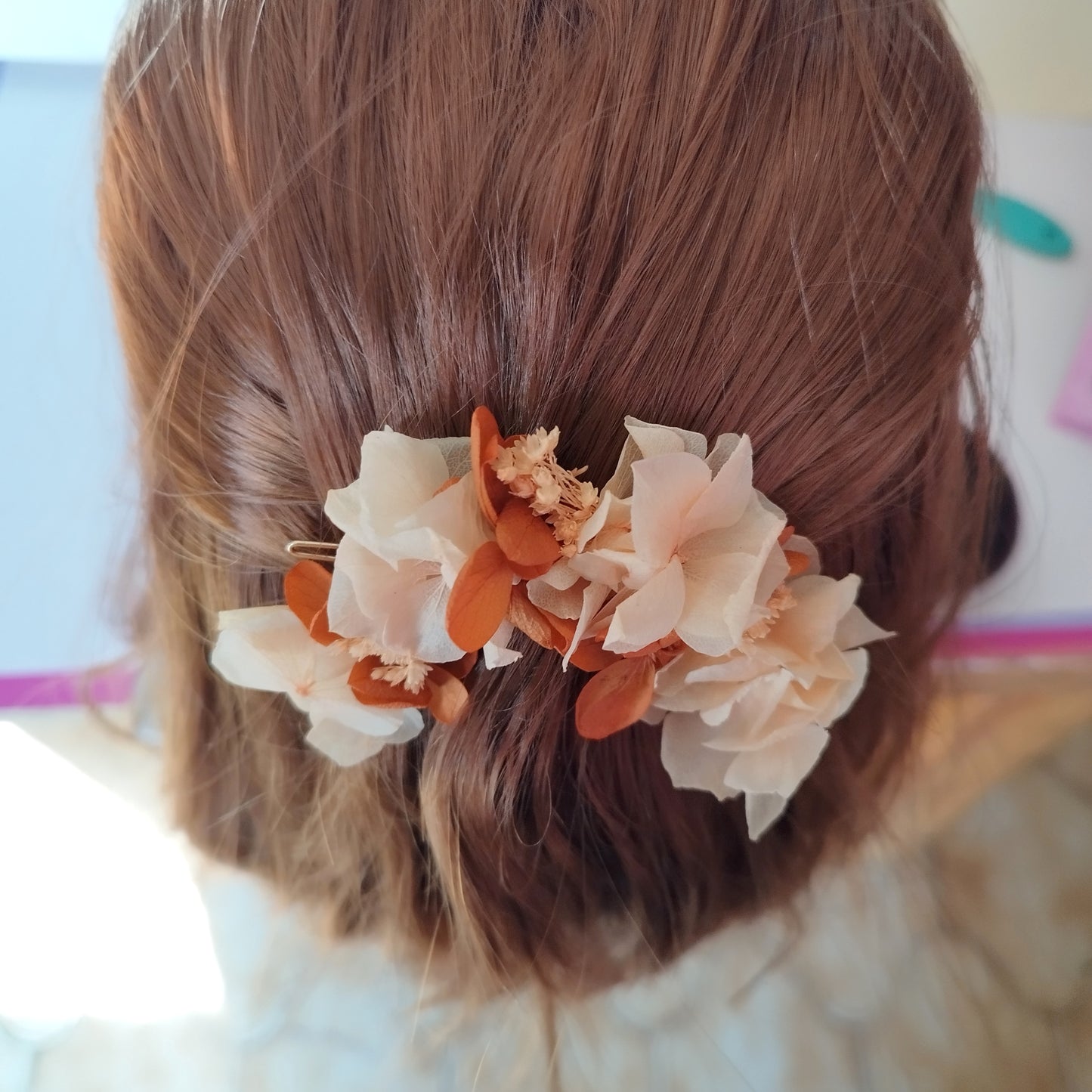 "Terre d'Amour"Grande Barrette fleurs séchées mariage – Élégance Terracotta & Nature 🌿