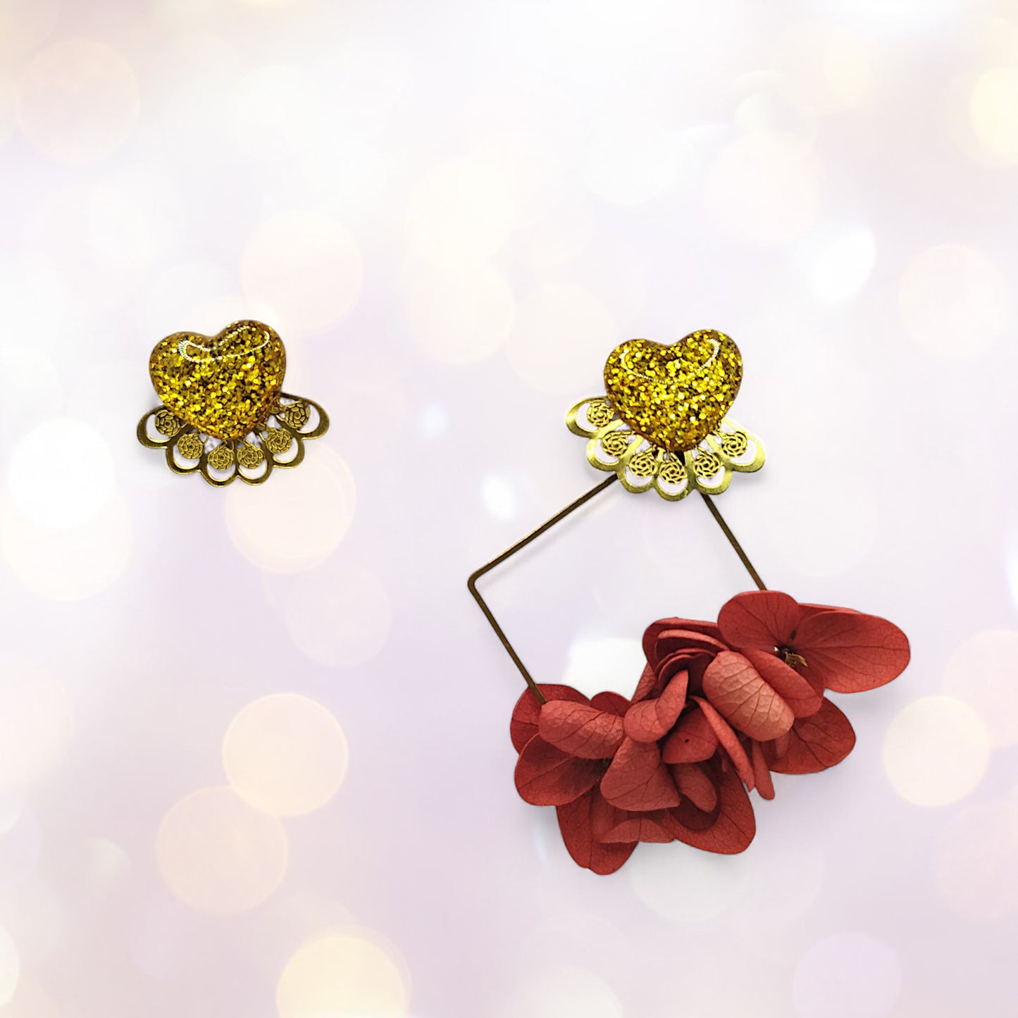 Boucles d'oreilles modulables rouge et doré
