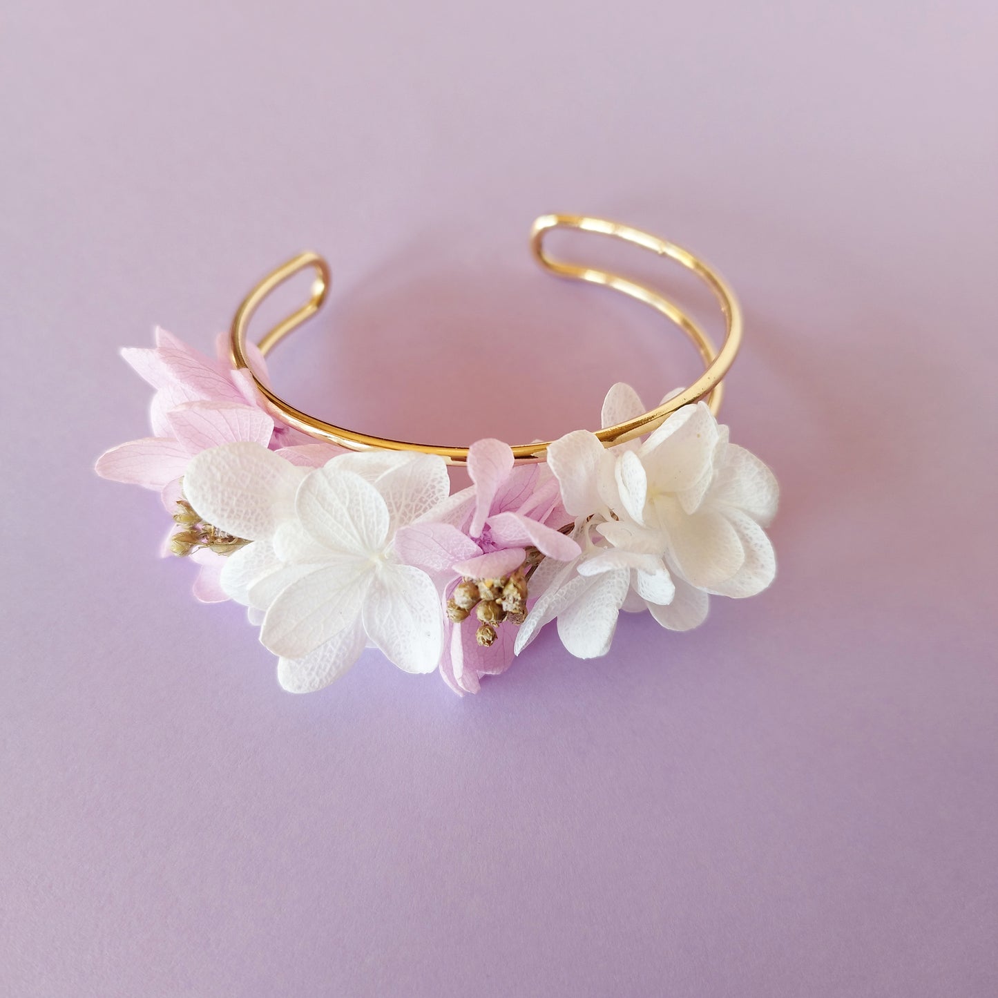 "Brume Florale"Bracelet Fleuri fleurs séchées mariage – Jonc Doré &violet 💜