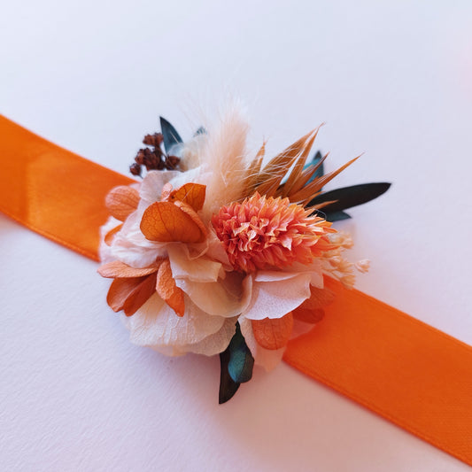 "Terre d'Amour"Bracelet Ruban fleurs séchées mariage – Élégance Terracotta & Nature 🌿