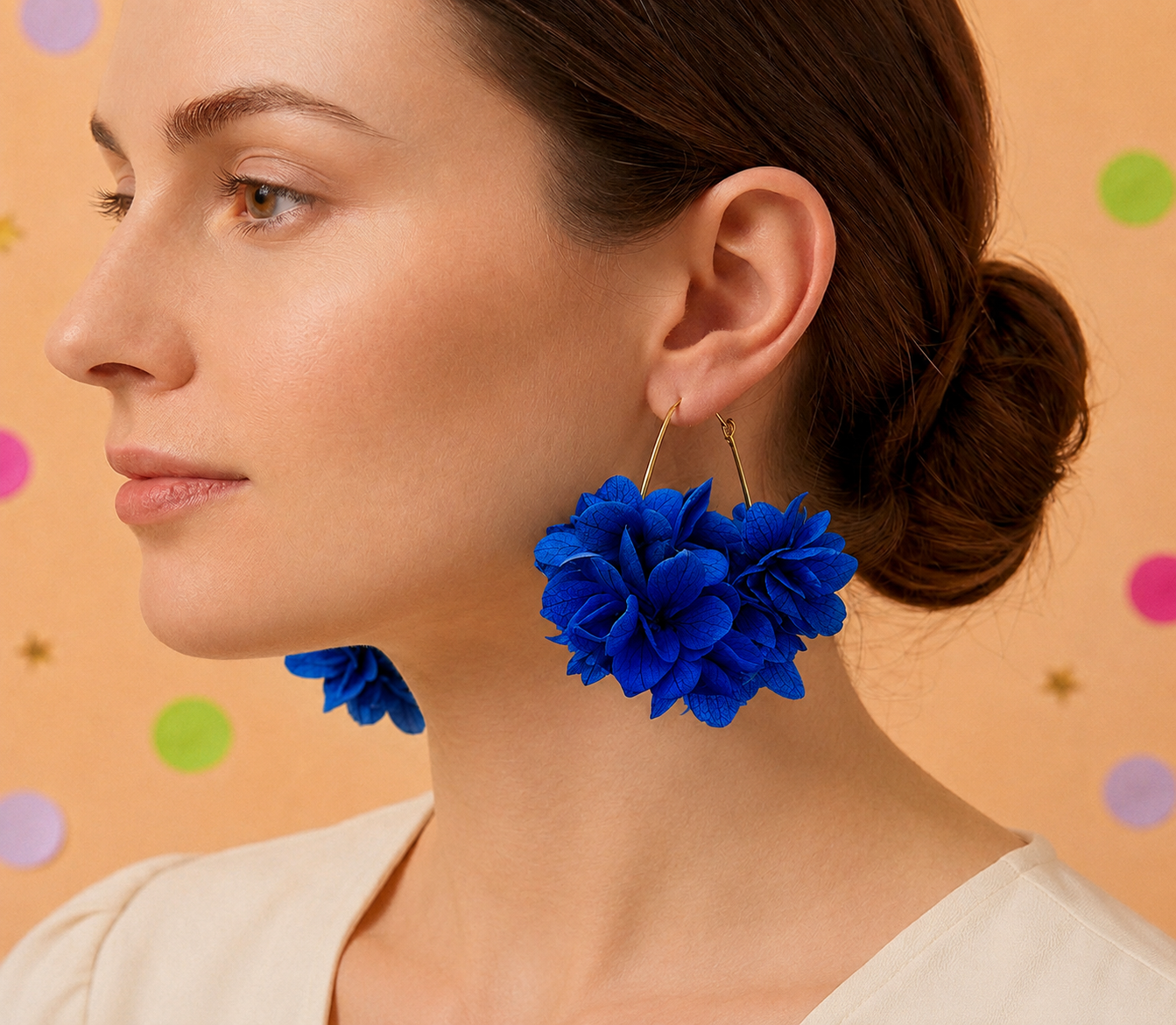 Créoles Goutte Mariage Hortensia en Laiton | Bleu Intense