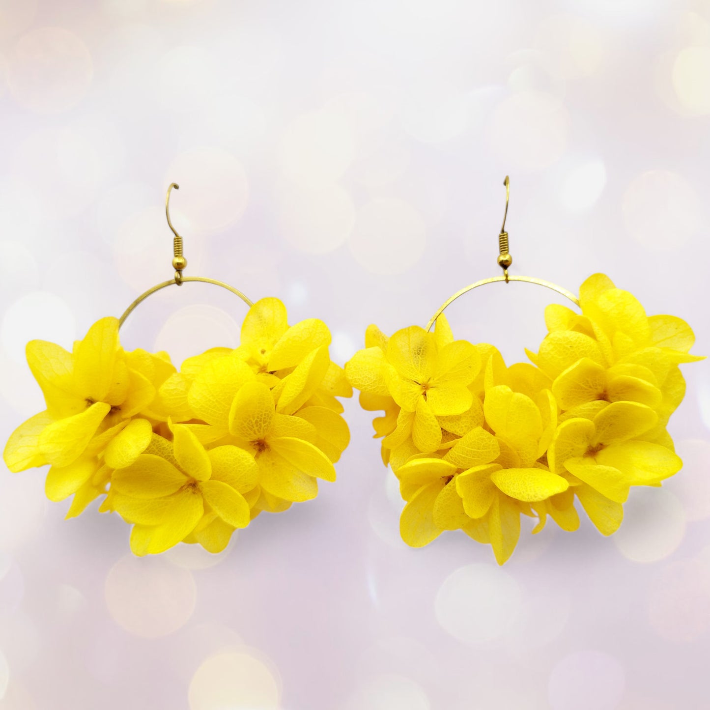 Boucles d'oreilles fleurs séchées mariage Jaune
