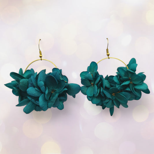 Fleurs sans chichi 🌸Boucles oreilles fleurs séchées_ bleu canard
