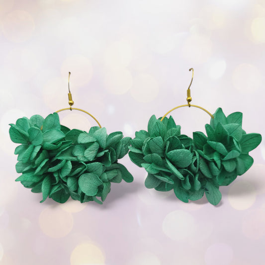 Boucles d'oreilles en fleurs séchées et stabilisées mariage vert