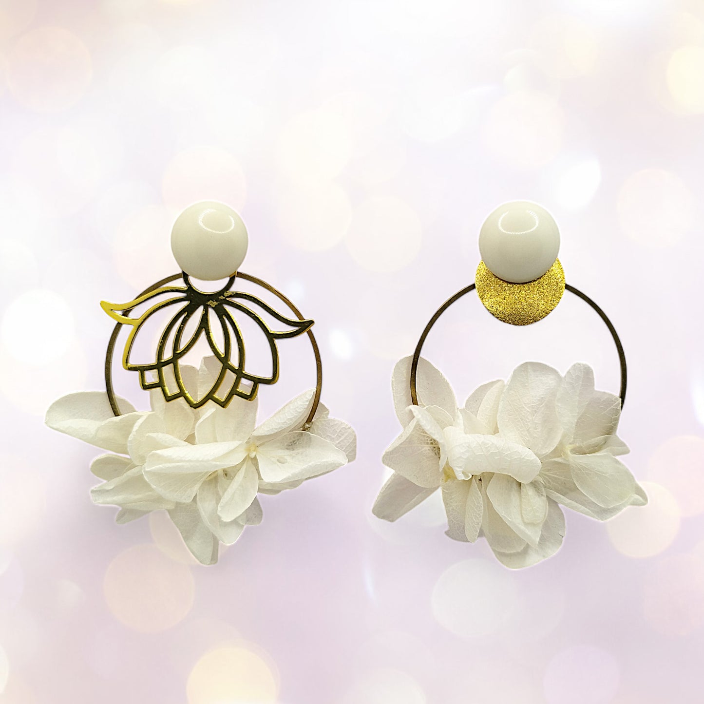 Boucles d'oreilles modulables hortensia blanc