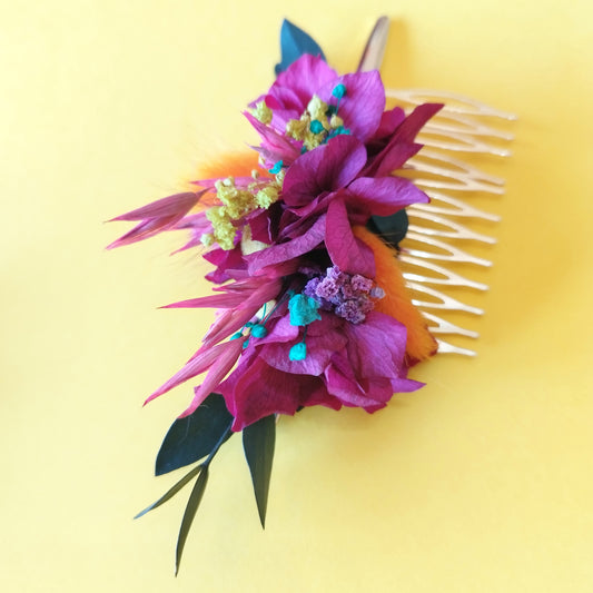 "Harmonie Fuchsia" Peigne de Mariée fleurs séchées mariage– Touche Raffinée et Naturelle 🌸