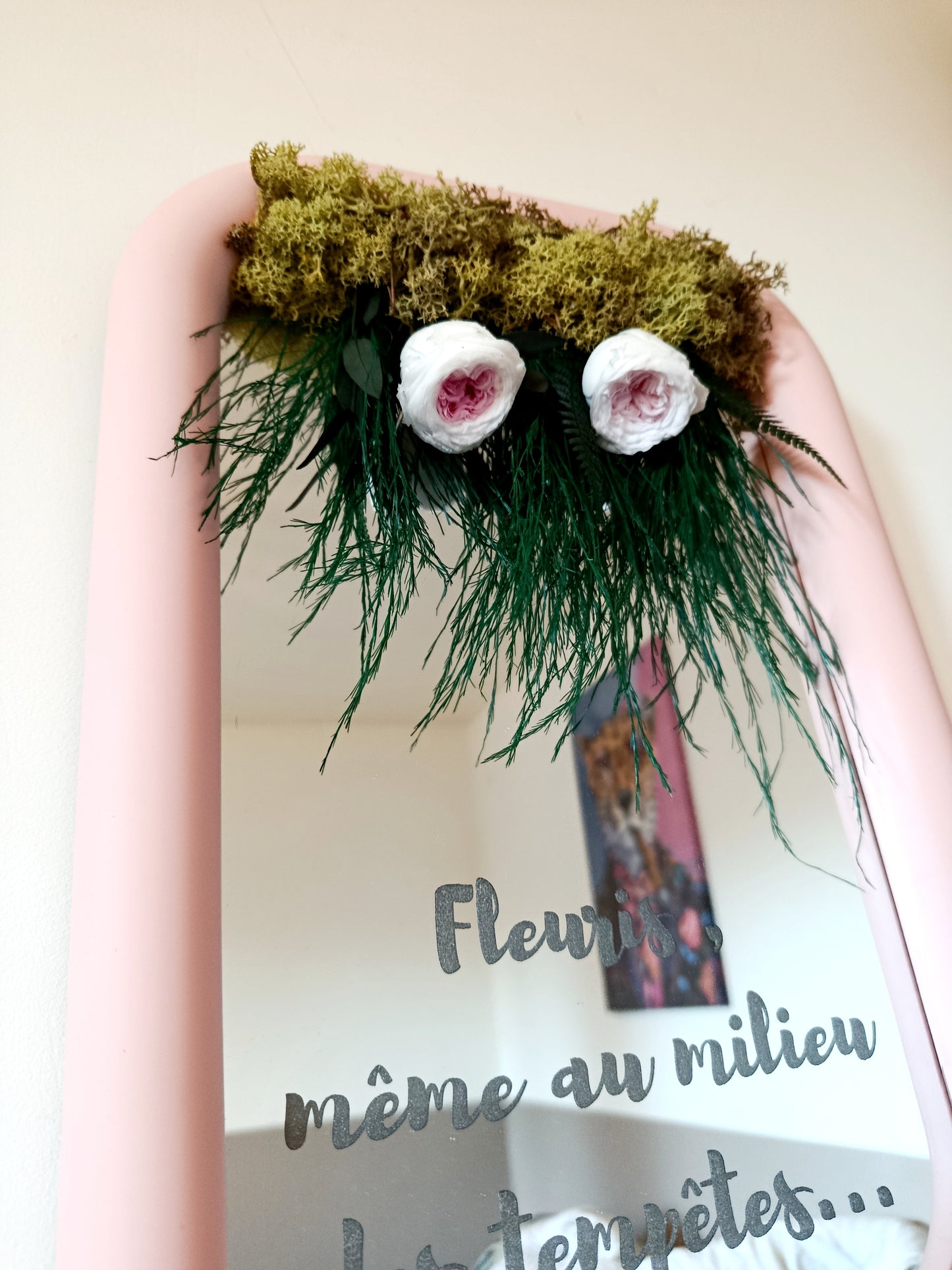 Grand miroir "Fleuris, meme au milieu des tempetes..."