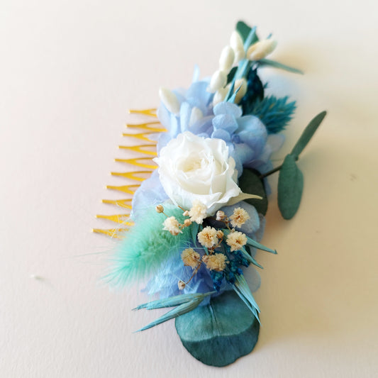 "L'Azur d'un Jour" Peigne Floral fleurs séchées mariage – Élégance Bleue pour Mariée ✨