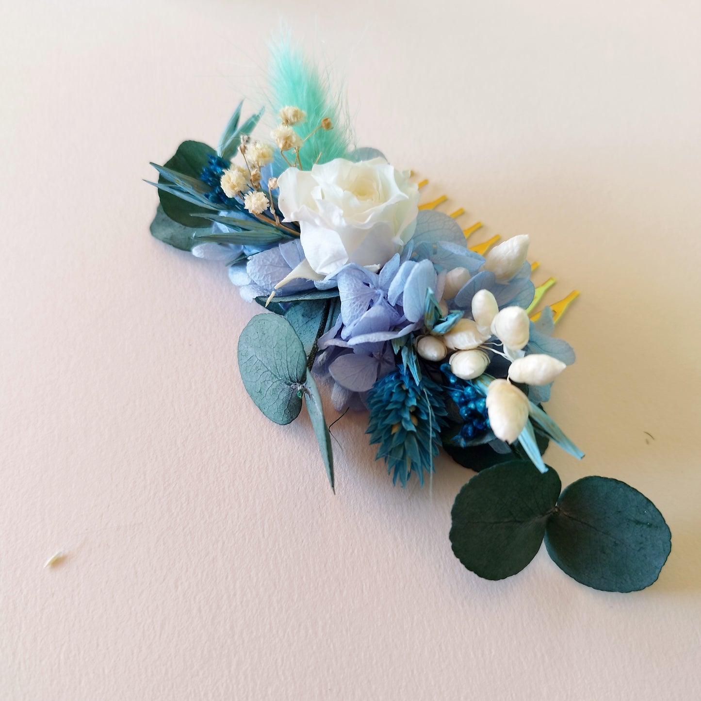 "L'Azur d'un Jour" Peigne Floral fleurs séchées mariage – Élégance Bleue pour Mariée ✨