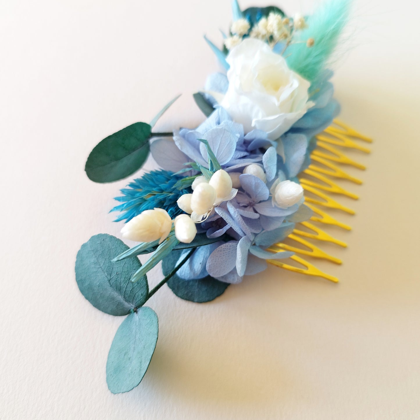 "L'Azur d'un Jour" Peigne Floral fleurs séchées mariage – Élégance Bleue pour Mariée ✨