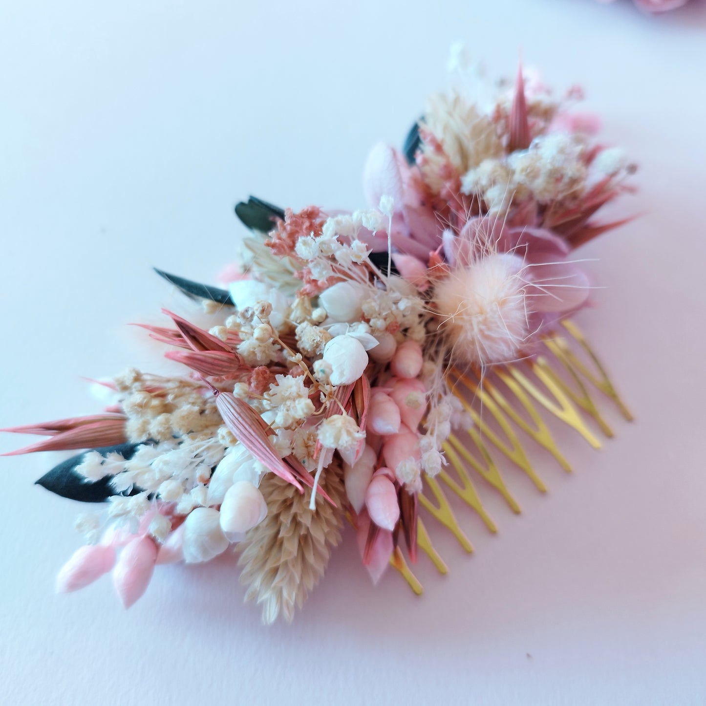 "Rosée de Tendresse" Peigne Floral fleurs séchées mariage– Élégance Rose & Blanc 🌸