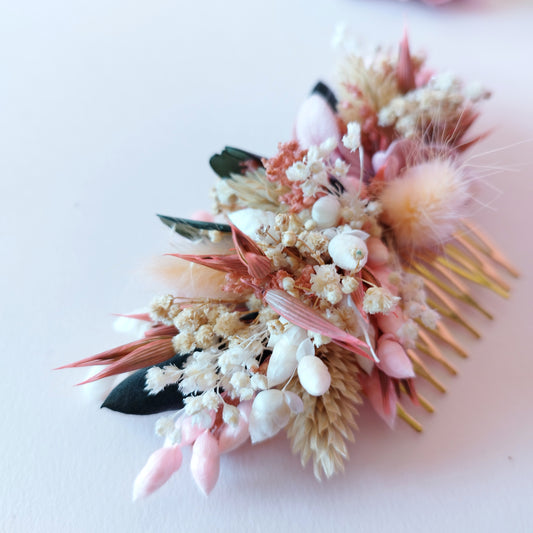 "Rosée de Tendresse" Peigne Floral fleurs séchées mariage– Élégance Rose & Blanc 🌸