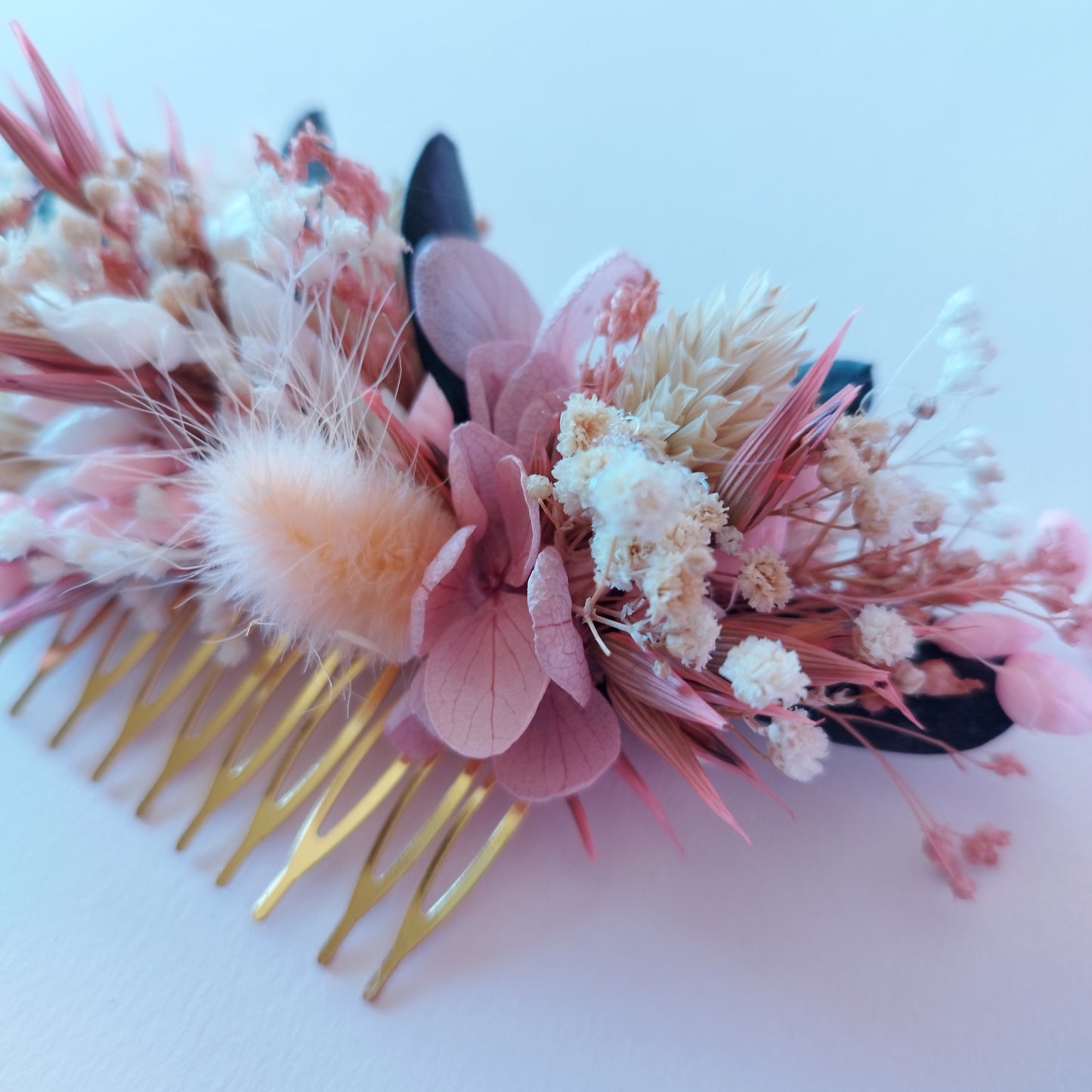 "Rosée de Tendresse" Peigne Floral fleurs séchées mariage– Élégance Rose & Blanc 🌸