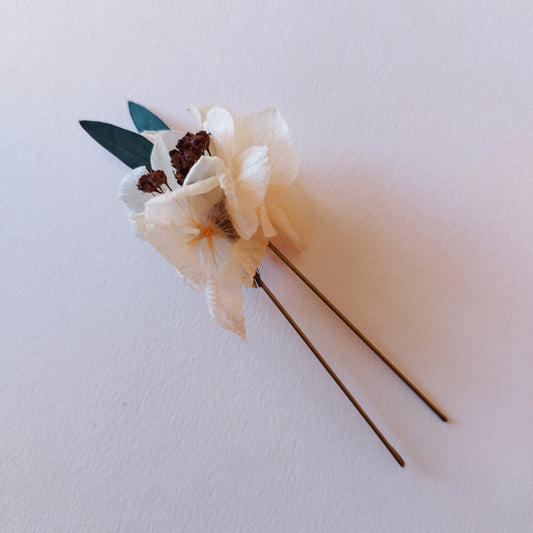 "Terre d'Amour"Pique à Chignon fleurs séchées mariage – Élégance Terracotta & Nature 🌿