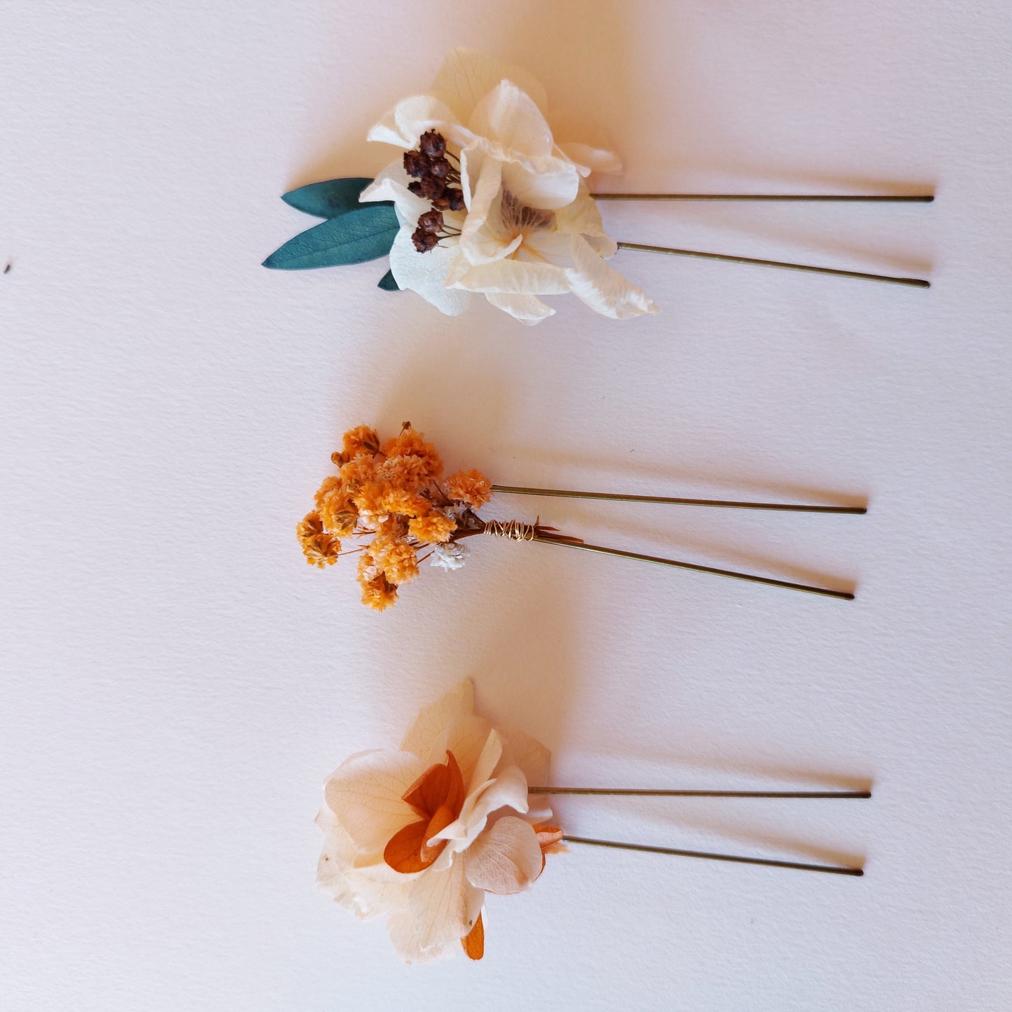 "Terre d'Amour"Trois piques à Chignon fleurs séchées mariage – Élégance Terracotta & Nature 🌿