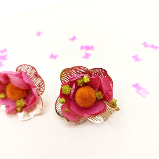 🎉Cœurs en folie- Puces d’oreilles dorées fleurs séchées