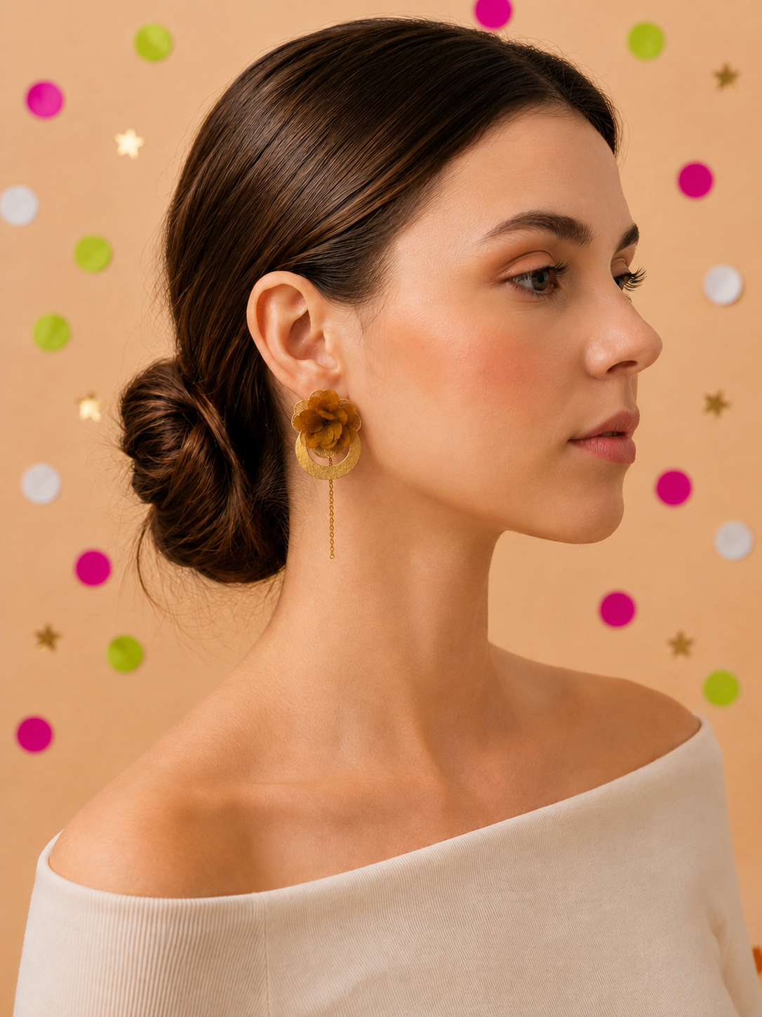 Boucles d'Oreilles Mariage Modulables Hortensia Pendantes | Jaune Moutarde