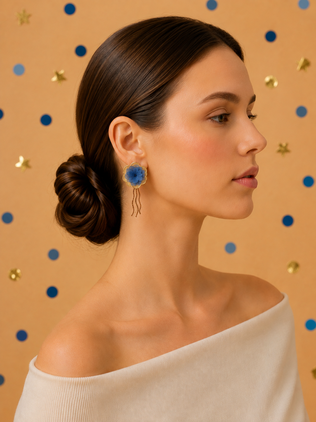 Boucles d'Oreilles Mariage Modulables Hortensia Pendantes | Bleu Roi