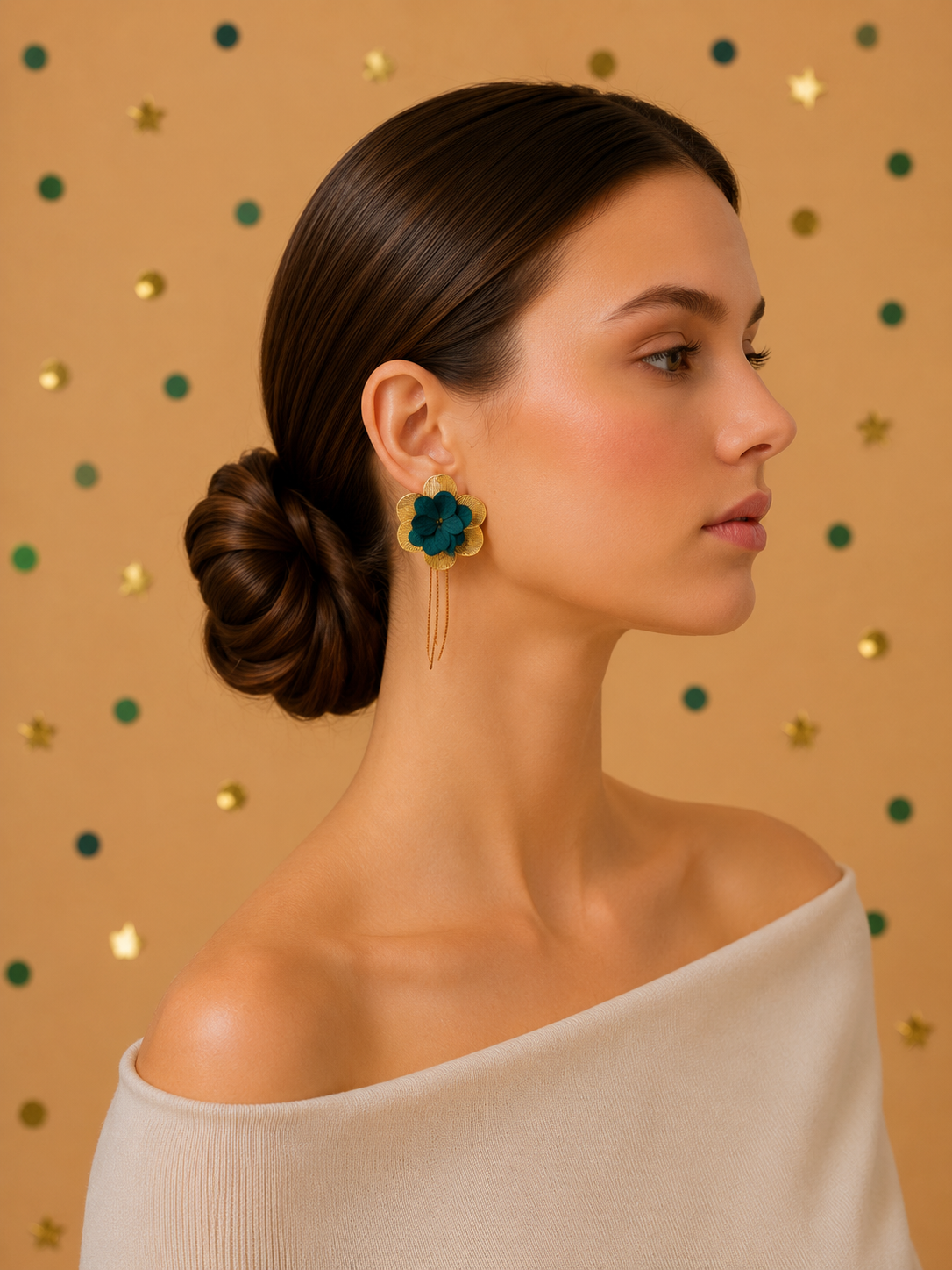 Boucles d'Oreilles Mariage Modulables Hortensia Pendantes | Bleu Canard