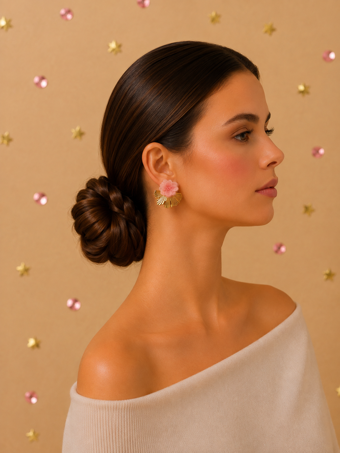 Boucles d'Oreilles Mariage Modulables Hortensia | Rose Poudré