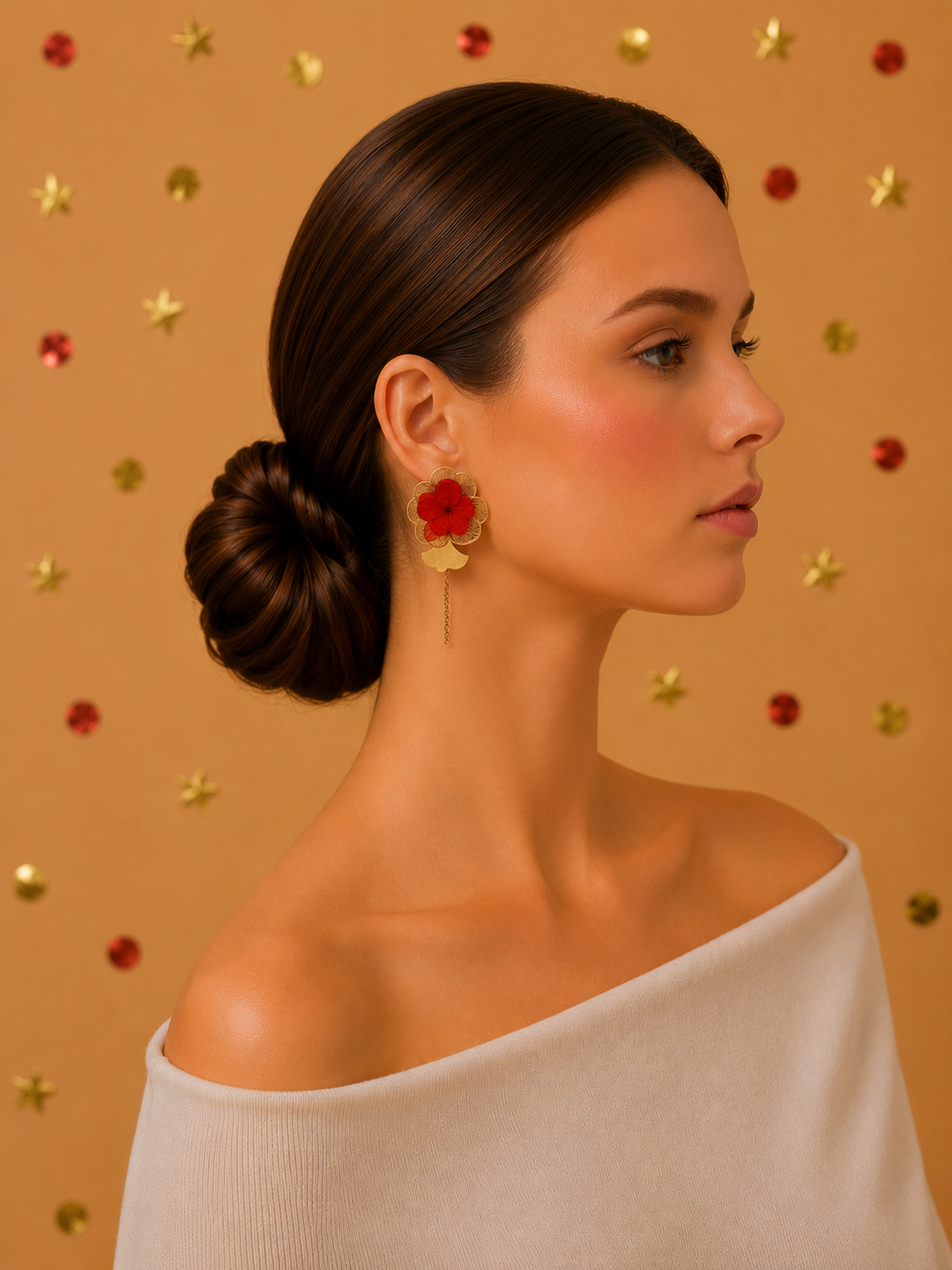Boucles d'Oreilles Modulables Mariage Rouge Passion & Or | Bijou Fleur