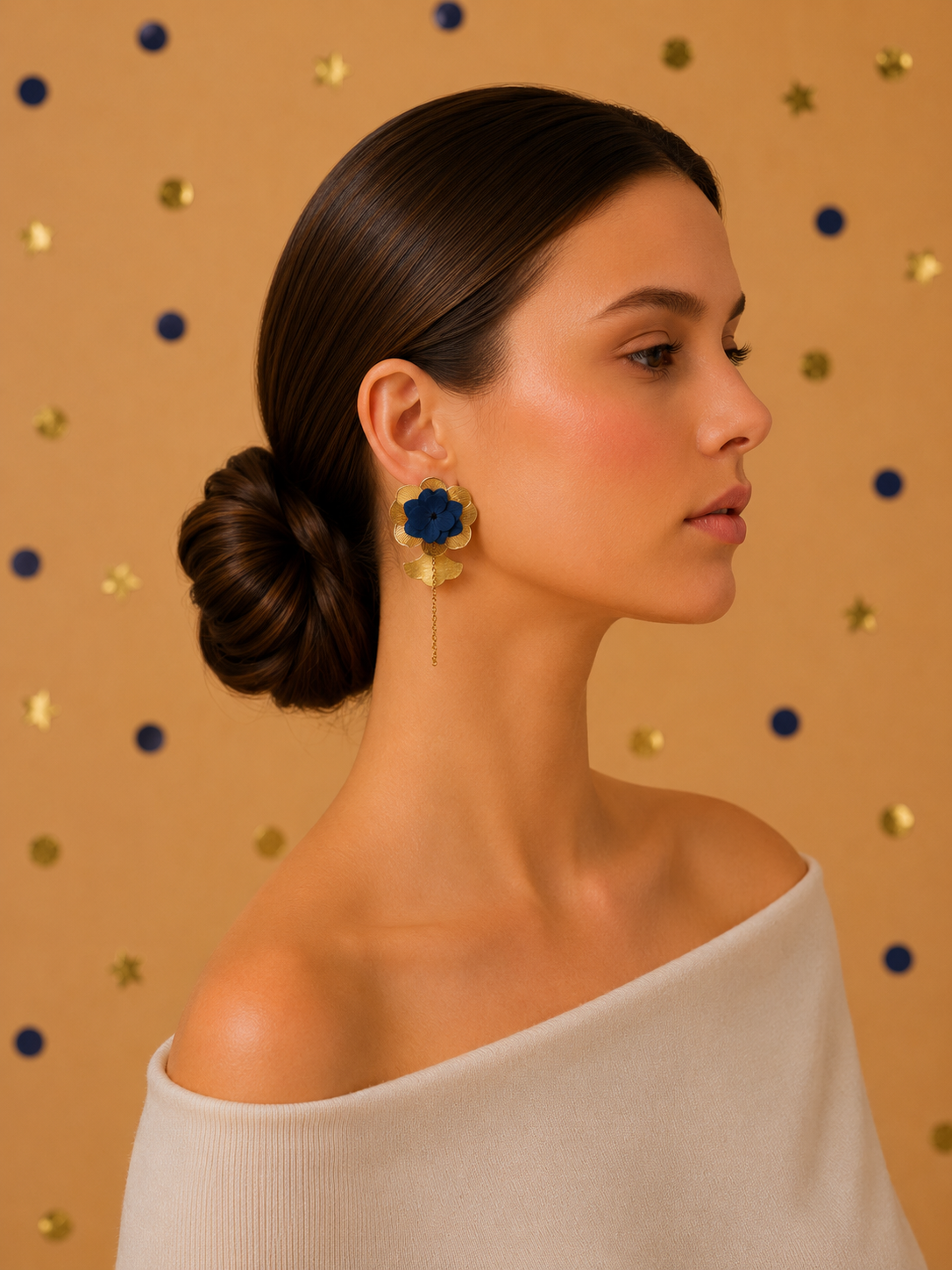 Boucles d'Oreilles Modulables Mariage Bleu Canard & Or | Bijou Fleur