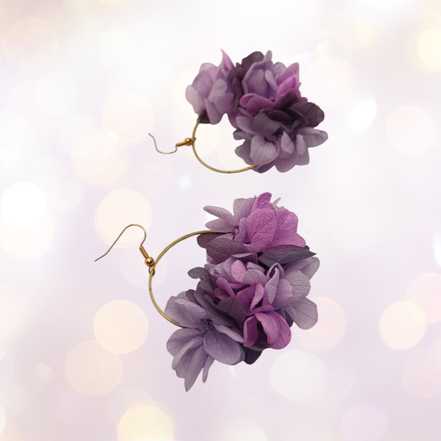 Boucles d'oreilles fleurs séchées mariage mélange de violet