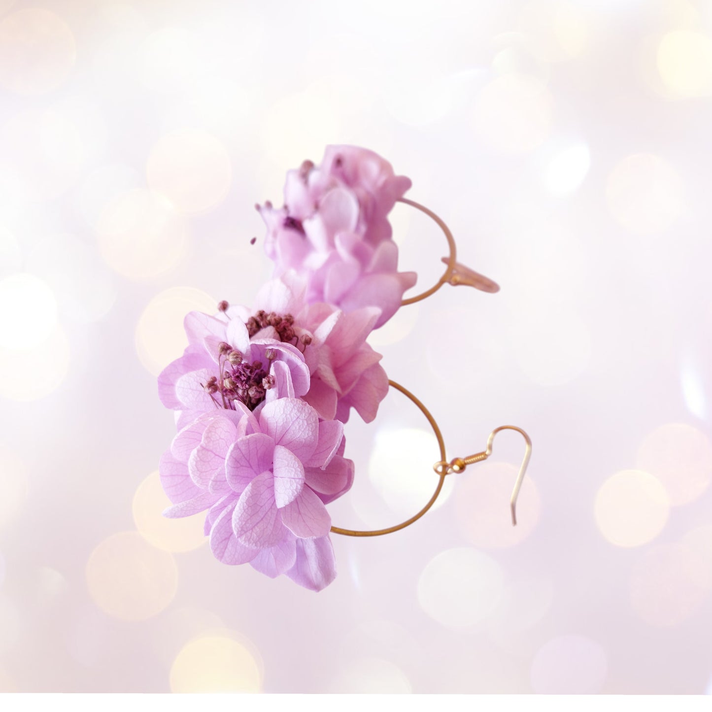 "Brume Florale"Boucles d’Oreilles fleurs séchées mariage – Créoles Fleuries violette rose 💜