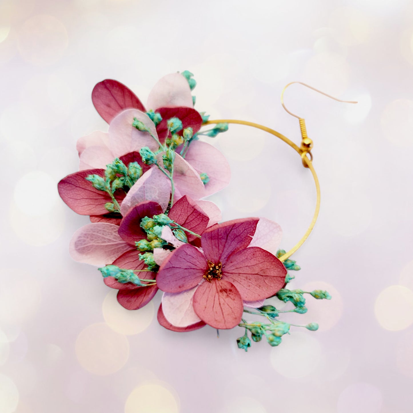 Boucles d'oreilles en fleurs séchées et stabilisées