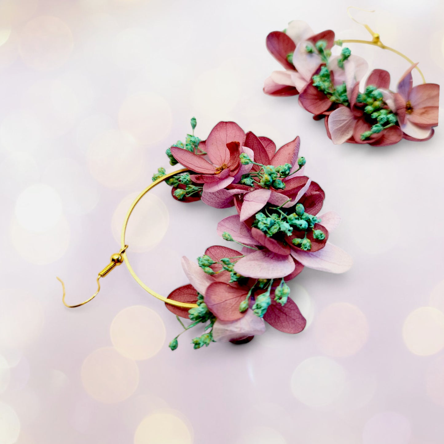 Boucles d'oreilles en fleurs séchées et stabilisées