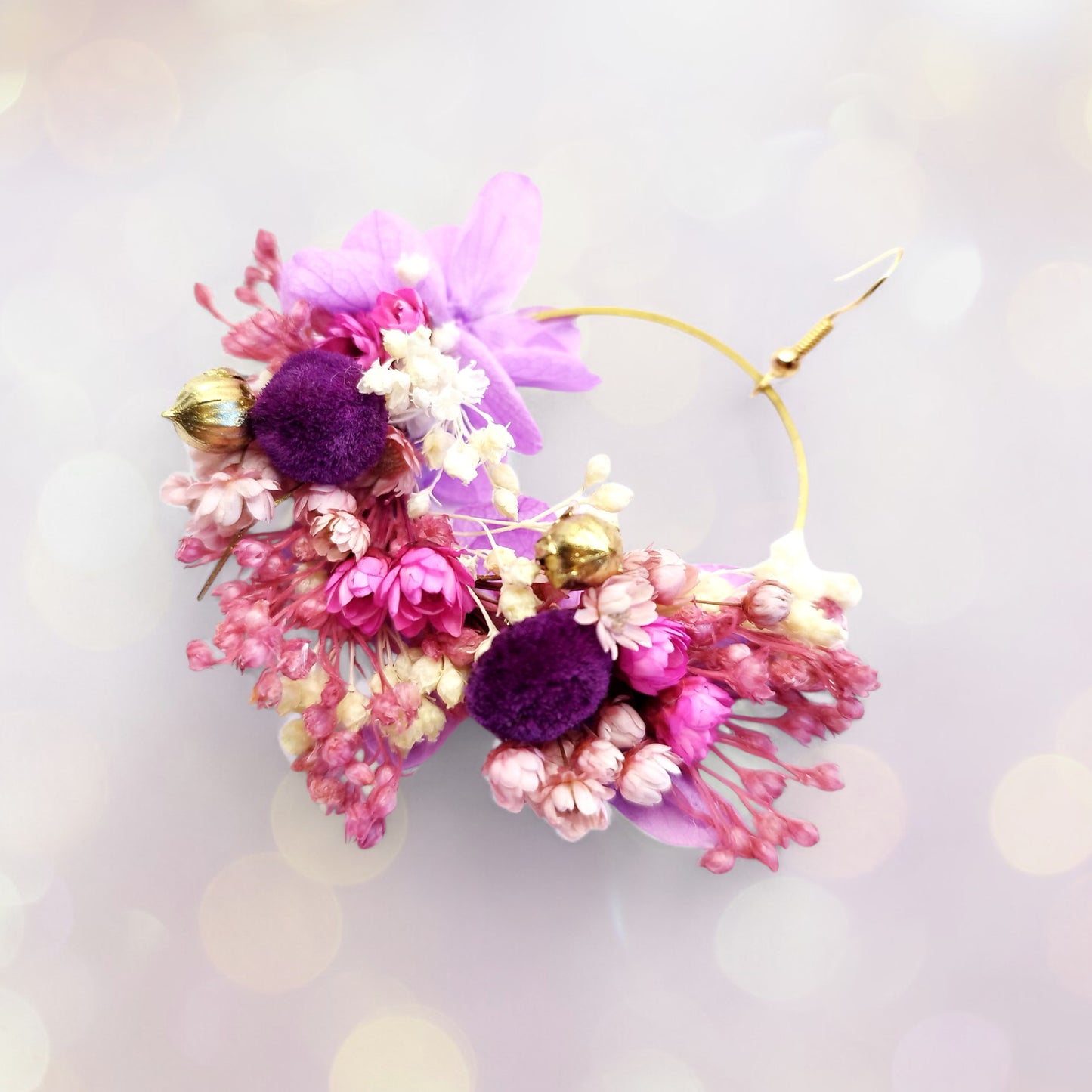 Boucles d'oreilles en fleurs séchées et stabilisées mariage