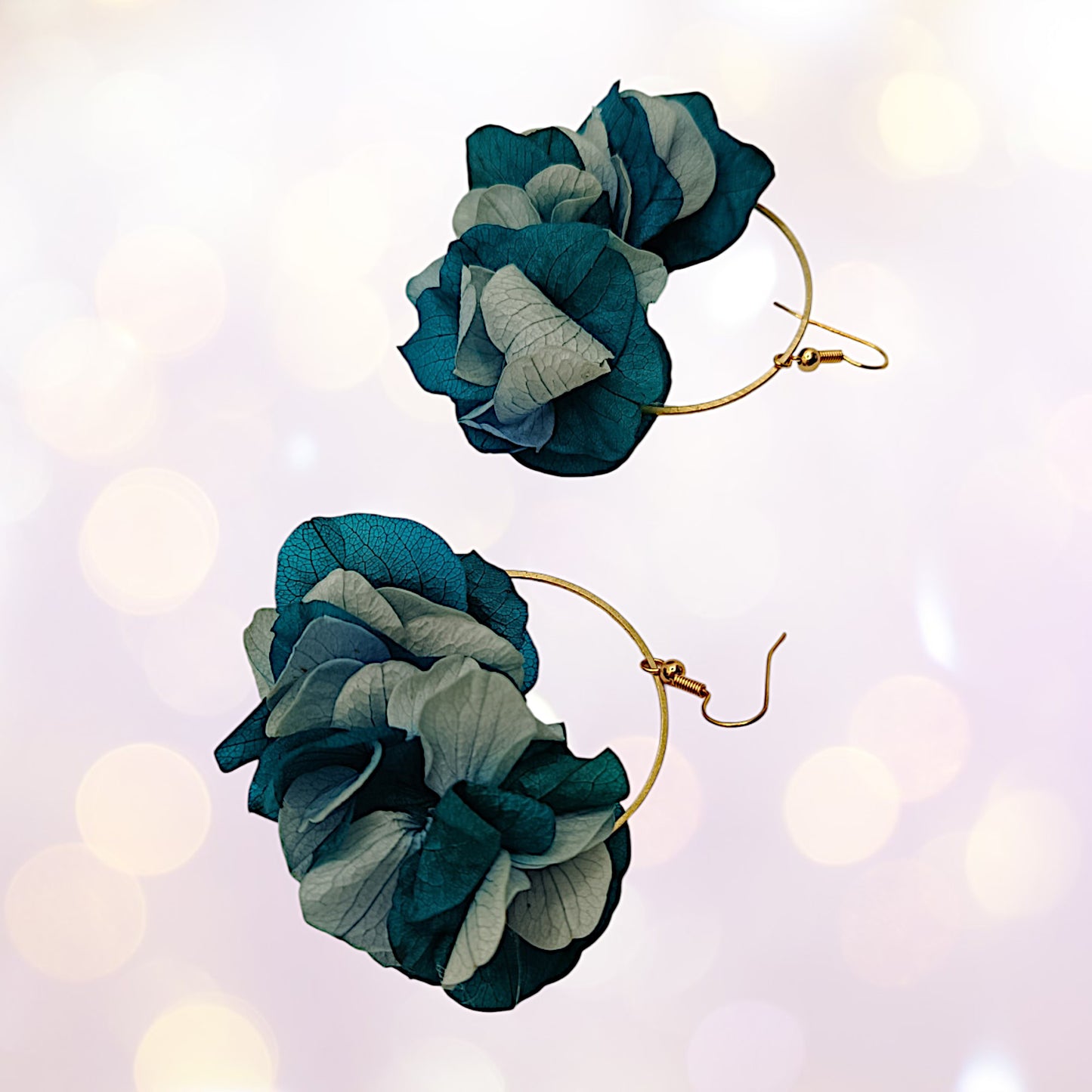 Boucles d'oreilles fleurs séchées mariage Voluptueuse bleu