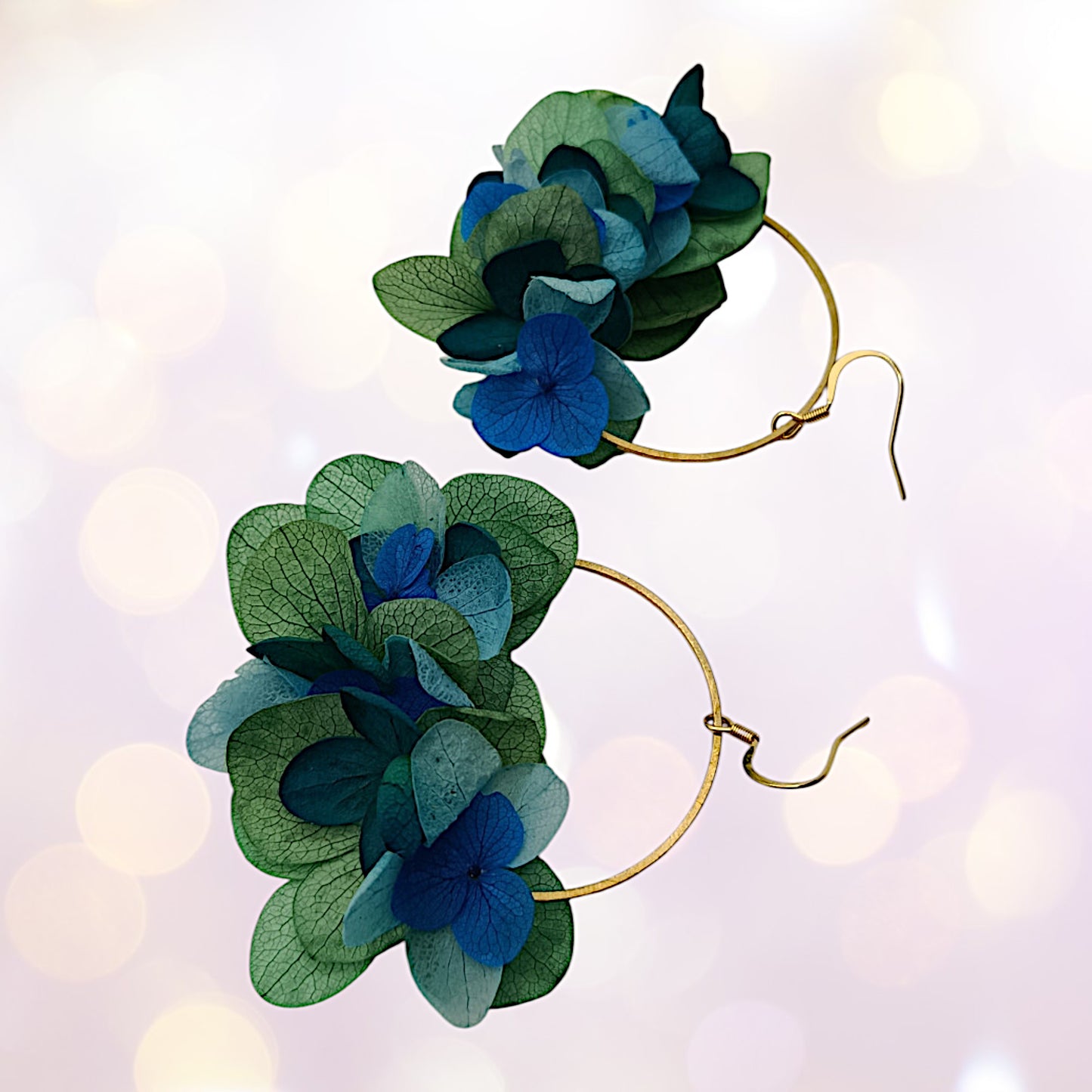 Boucles d'oreilles fleurs séchées mariage Voluptueuse bleu