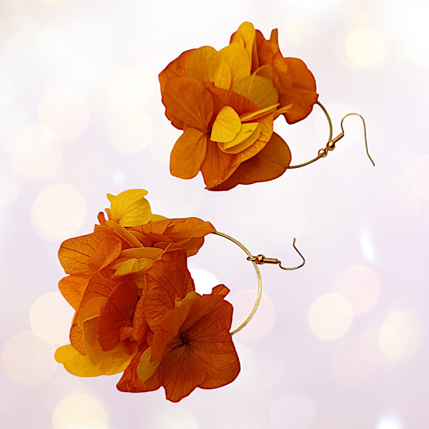 Boucles d'oreilles fleurs séchées mariage Voluptueuse jaune/orange