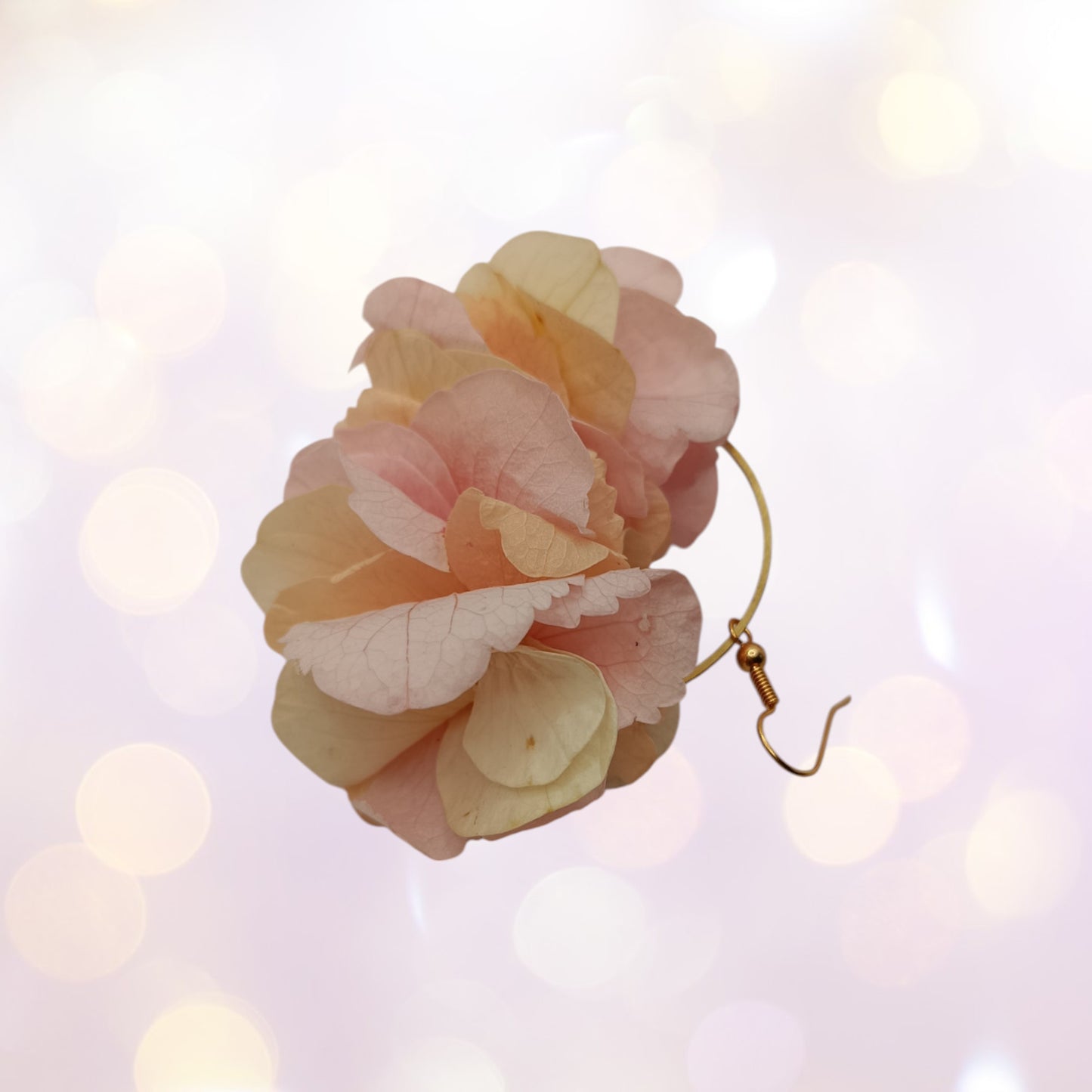 Boucles d'oreilles fleurs séchées mariage Voluptueuse rose/crème