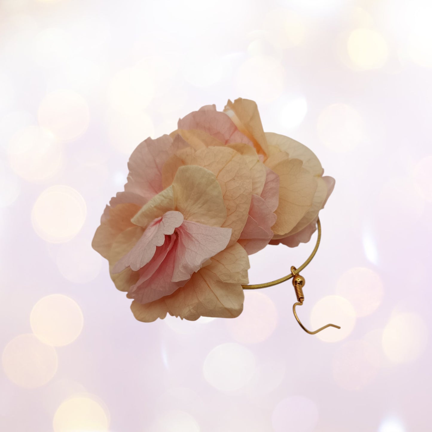Boucles d'oreilles fleurs séchées mariage Voluptueuse rose/crème