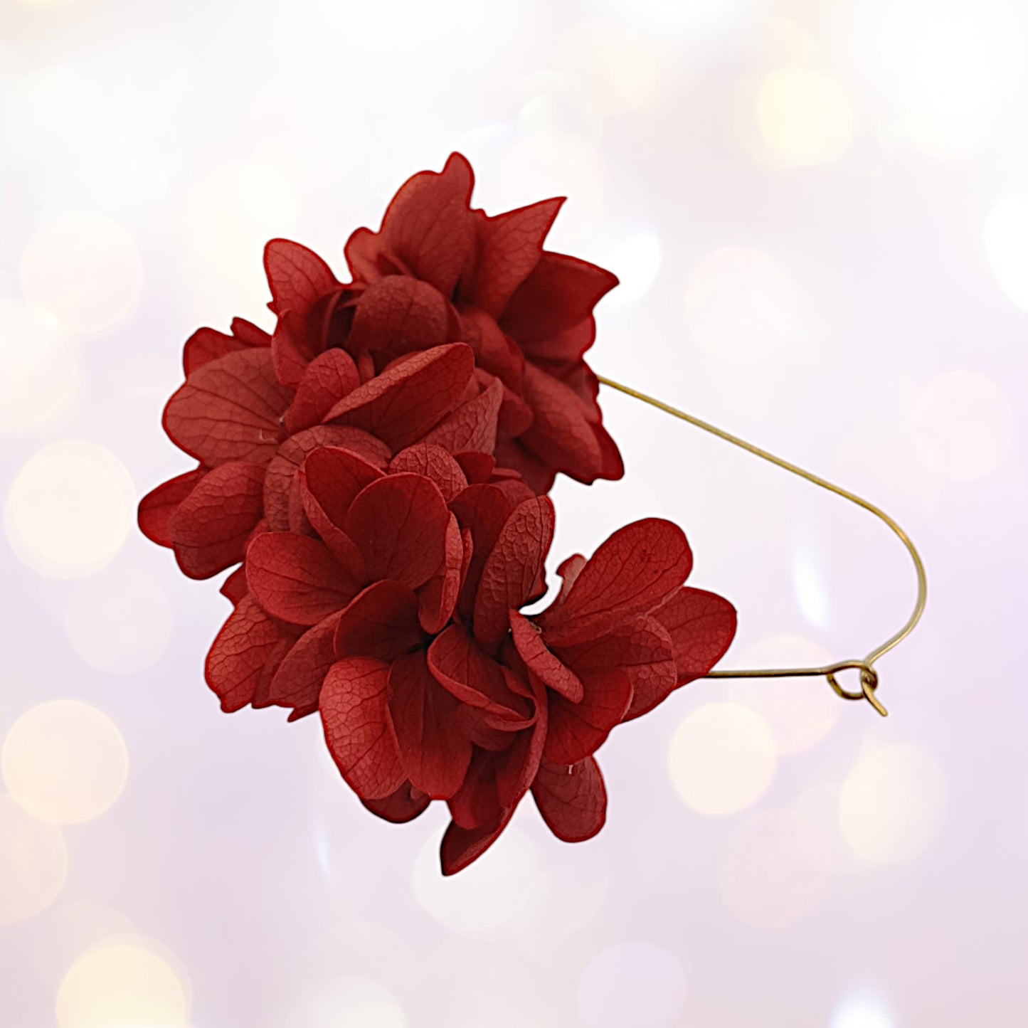 Boucles d'oreilles dormeuse fleurs séchées mariage rouge