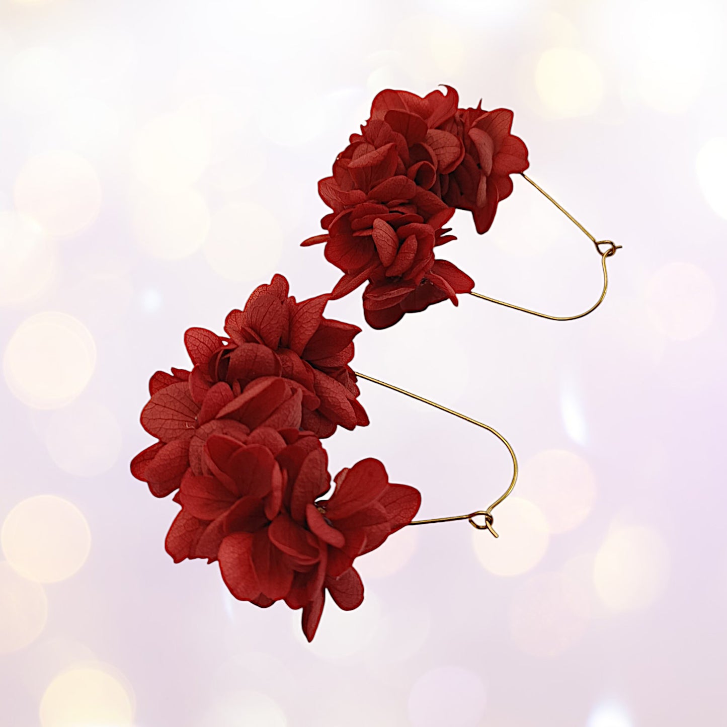 Boucles d'oreilles dormeuse fleurs séchées mariage rouge