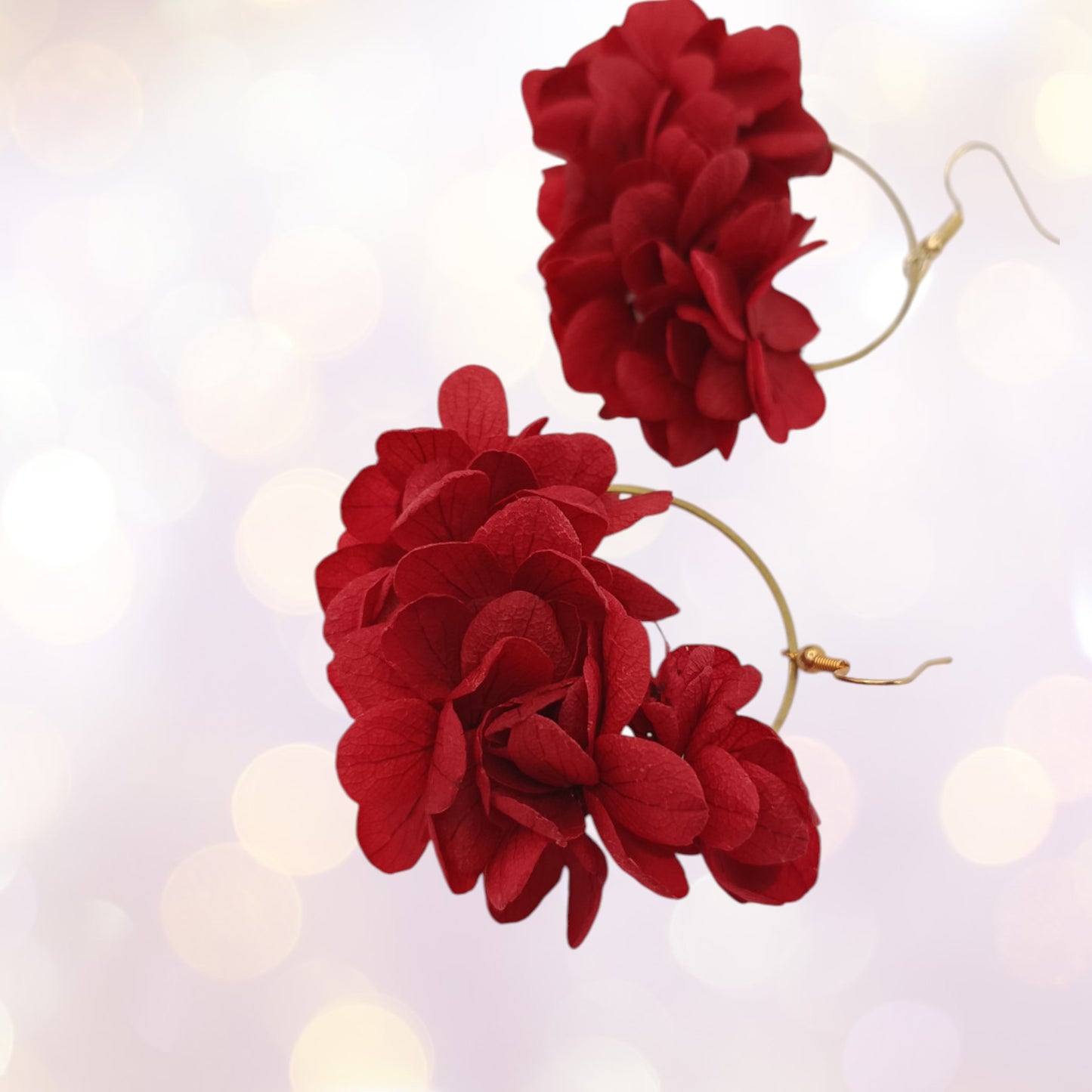 Boucles d'oreilles fleurs séchées mariage rouge