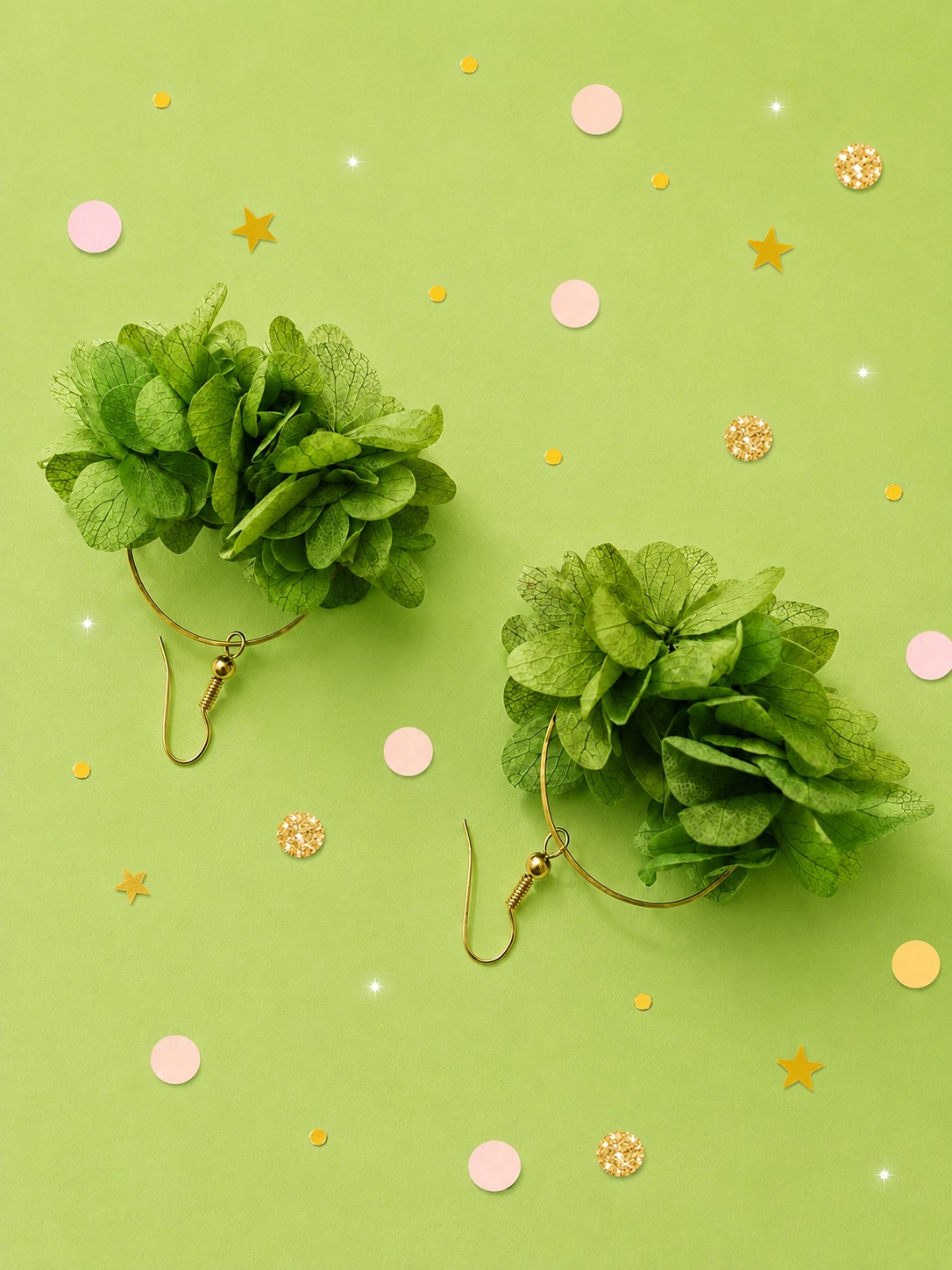 Coffret cadeau demoiselle d'honneur avec bracelet jonc et boucles d'oreilles créoles en hortensia vert clair