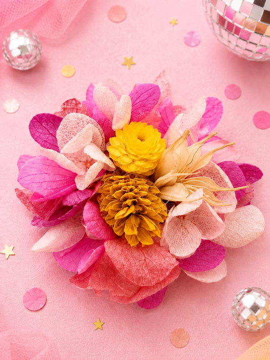 barrette-mariage-crocodile-ronde-5cm-fuchsia-rose-jaune-moutarde