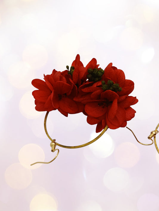 Créoles composition florale rouge et vert