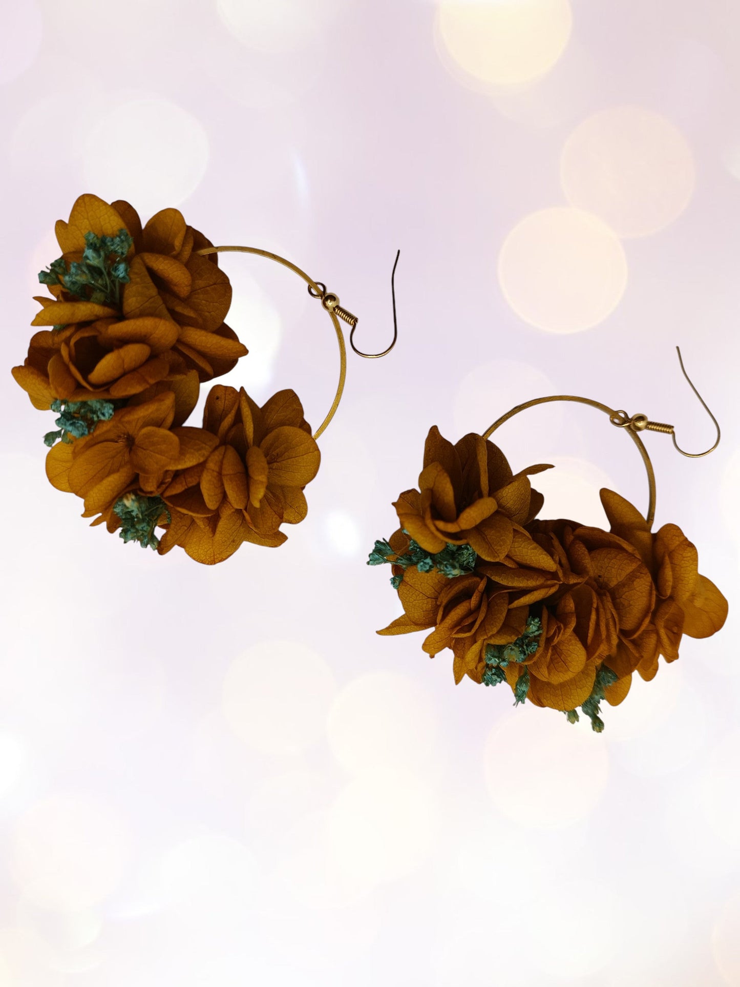 Créoles composition florale Jaune et turquoise