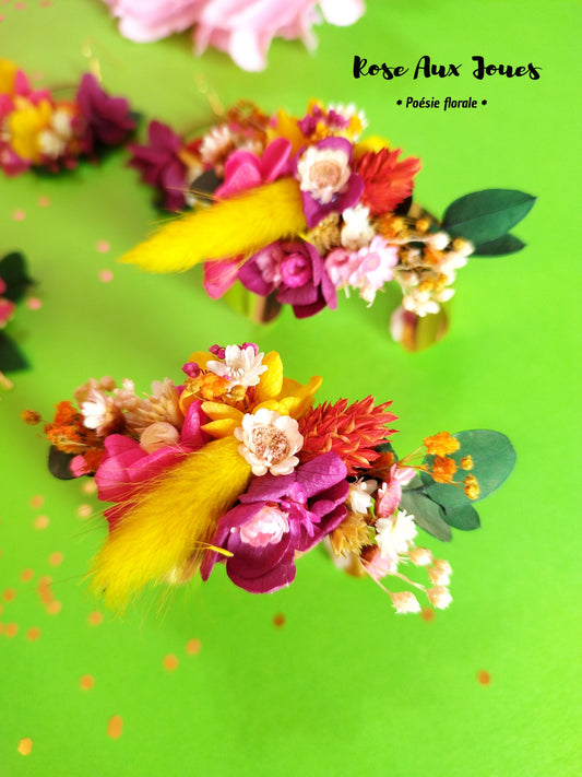 "Angélique"Bracelet Fleurifleurs séchées mariage – Jonc Doré coloré POP