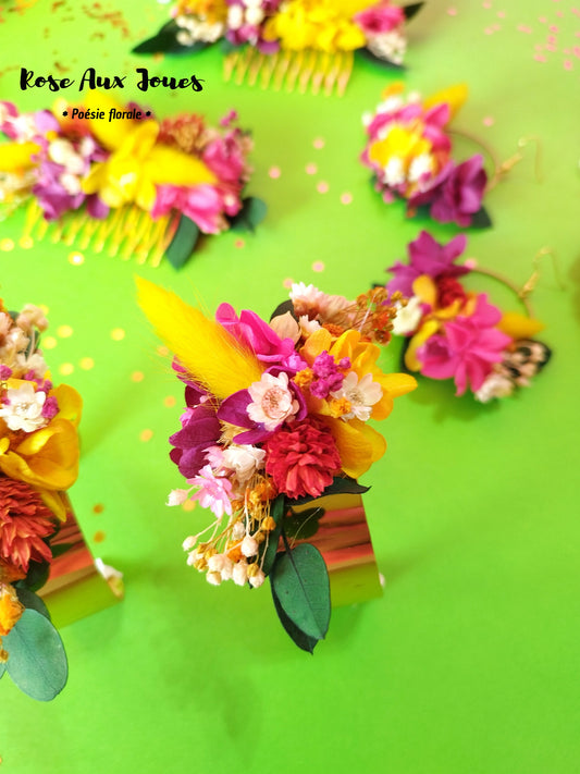 "Angélique"Bracelet Fleurifleurs séchées mariage – Jonc Doré coloré POP