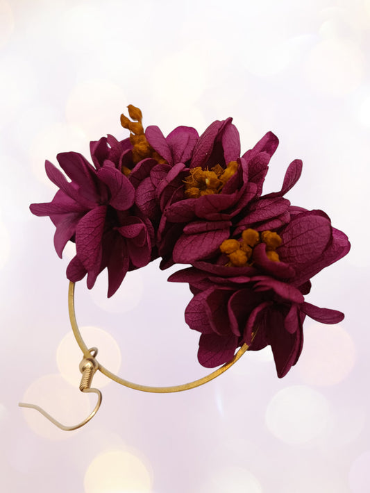 Créoles composition florale rose profond et jaune