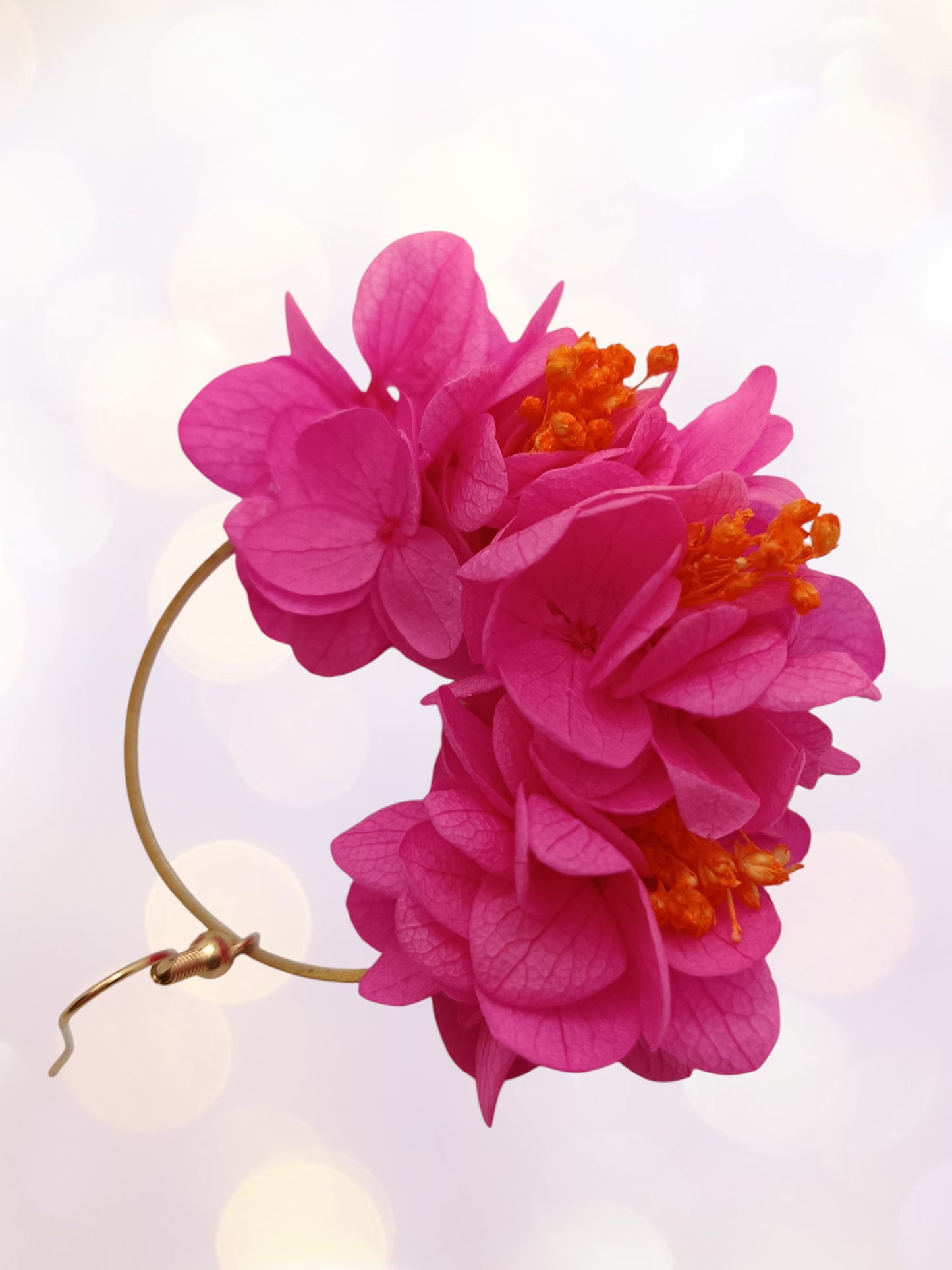 Créoles composition florale fuchia et orange