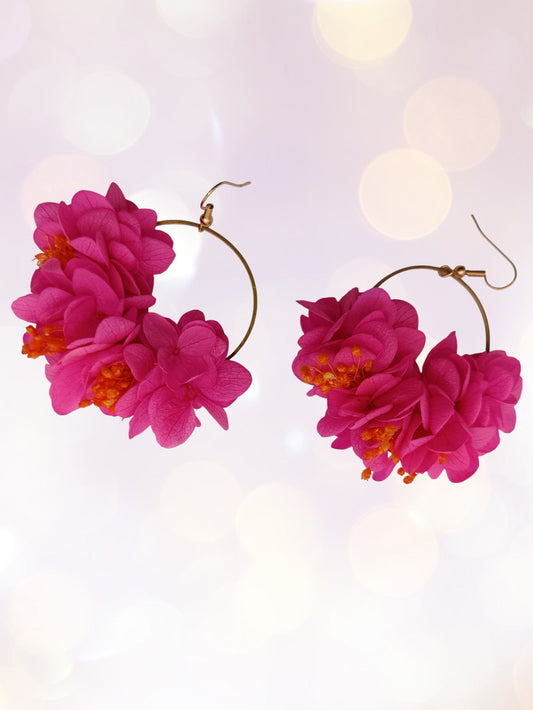 Créoles composition florale fuchia et orange